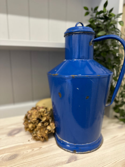 Vintage blue enamel milk churn / jug